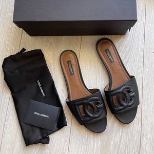 Dolce & Gabbana Logo Leather Slide Sandals Size 38